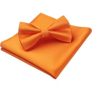 imageHISDERN Bow Ties for Men Solid Color PreTie Bow Tie and Pocket Square Set Classic Formal Tuxedo Bowties for Wedding PartyYbright Orange