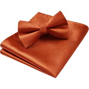 imageHISDERN Bow Ties for Men Solid Color PreTie Bow Tie and Pocket Square Set Classic Formal Tuxedo Bowties for Wedding PartyYburnt Orange