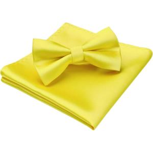 imageHISDERN Bow Ties for Men Solid Color PreTie Bow Tie and Pocket Square Set Classic Formal Tuxedo Bowties for Wedding PartyYlemon Yellow