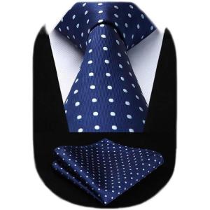 imageHISDERN Ties for Men Silk Extra Long Tie and Pocket Square Classic Plaid Checkered 63 inches Mens Neckties BusinessA4navy Blue 3
