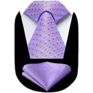 imageHISDERN Ties for Men Silk Extra Long Tie and Pocket Square Classic Plaid Checkered 63 inches Mens Neckties BusinessA9purple