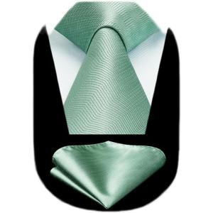 imageHISDERN Ties for Men Silk Extra Long Tie and Pocket Square Classic Plaid Checkered 63 inches Mens Neckties BusinessB3sage Green