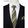 image:imageHISDERN Mens Ties Silk Striped Plaid Tie and Pocket Square Set Classic Necktie with Handkerchief Cufflinks for PartyGgreen  Brown