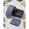 image:imageHISDERN Ties for Men Silk Stripe Plaid Tie Pocket Square Cufflinks Set Classic Necktie Formal Wedding BusinessBlue  Purple  Black
