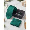 image:imageHISDERN Ties for Men Silk Stripe Plaid Tie Pocket Square Cufflinks Set Classic Necktie Formal Wedding BusinessEmerald Green