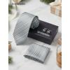 image:imageHISDERN Ties for Men Silk Stripe Plaid Tie Pocket Square Cufflinks Set Classic Necktie Formal Wedding BusinessGrey White