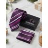 image:imageHISDERN Ties for Men Silk Stripe Plaid Tie Pocket Square Cufflinks Set Classic Necktie Formal Wedding BusinessPurple