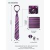 image:imageHISDERN Ties for Men Silk Stripe Plaid Tie Pocket Square Cufflinks Set Classic Necktie Formal Wedding BusinessPurple