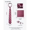 image:imageHISDERN Ties for Men Silk Stripe Plaid Tie Pocket Square Cufflinks Set Classic Necktie Formal Wedding BusinessRed