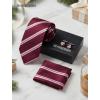 image:imageHISDERN Ties for Men Silk Stripe Plaid Tie Pocket Square Cufflinks Set Classic Necktie Formal Wedding BusinessRed