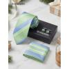 image:imageHISDERN Ties for Men Silk Stripe Plaid Tie Pocket Square Cufflinks Set Classic Necktie Formal Wedding BusinessSage Green  Blue