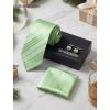 image:imageHISDERN Ties for Men Silk Stripe Plaid Tie Pocket Square Cufflinks Set Classic Necktie Formal Wedding BusinessSage Green