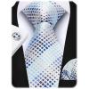 image:imageHISDERN Mens Ties Silk Striped Plaid Tie and Pocket Square Set Classic Necktie with Handkerchief Cufflinks for PartyBlight Blue
