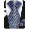 image:imageHISDERN Mens Ties Silk Striped Plaid Tie and Pocket Square Set Classic Necktie with Handkerchief Cufflinks for PartyBnavy Blue