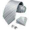 image:imageHISDERN Ties for Men Silk Stripe Plaid Tie Pocket Square Cufflinks Set Classic Necktie Formal Wedding BusinessGrey White