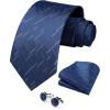 image:imageHISDERN Ties for Men Silk Stripe Plaid Tie Pocket Square Cufflinks Set Classic Necktie Formal Wedding BusinessNavy Blue