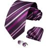 image:imageHISDERN Ties for Men Silk Stripe Plaid Tie Pocket Square Cufflinks Set Classic Necktie Formal Wedding BusinessPurple