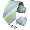 image:imageHISDERN Ties for Men Silk Stripe Plaid Tie Pocket Square Cufflinks Set Classic Necktie Formal Wedding BusinessSage Green  Blue