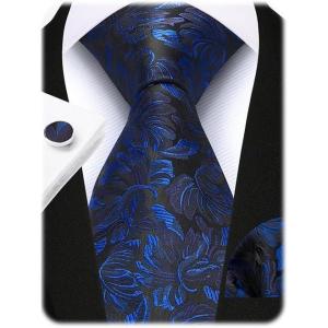 image:imageHISDERN Mens Ties Silk Striped Plaid Tie and Pocket Square Set Classic Necktie with Handkerchief Cufflinks for PartyBblue Floral