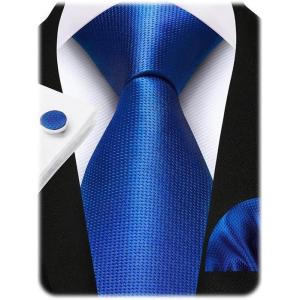 image:imageHISDERN Mens Ties Silk Striped Plaid Tie and Pocket Square Set Classic Necktie with Handkerchief Cufflinks for PartyBroyal Blue