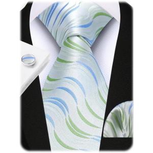 image:imageHISDERN Mens Ties Silk Striped Plaid Tie and Pocket Square Set Classic Necktie with Handkerchief Cufflinks for PartyGgreen  Blue