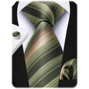 image:imageHISDERN Mens Ties Silk Striped Plaid Tie and Pocket Square Set Classic Necktie with Handkerchief Cufflinks for PartyGgreen  Brown