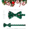 image:imageHISDERN Christmas Mens Bow Ties Set Holiday Festival Bow Tie and Pocket Square Set with Gift Box Bow Ties for Men PretiedGreen  Christmas Santa  Xmas Tree