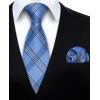 image:imageHISDERN Ties for Men Formal Business Plaid Checked Mens Ties and Pocket Square Set Classic Wedding Necktie HandkerchiefD2blue
