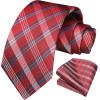 image:imageHISDERN Ties for Men Formal Business Plaid Checked Mens Ties and Pocket Square Set Classic Wedding Necktie HandkerchiefE2red