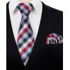 image:imageHISDERN Ties for Men Formal Business Plaid Checked Mens Ties and Pocket Square Set Classic Wedding Necktie HandkerchiefE2red Blue