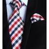 image:imageHISDERN Ties for Men Formal Business Plaid Checked Mens Ties and Pocket Square Set Classic Wedding Necktie HandkerchiefE2red Navy