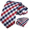 image:imageHISDERN Ties for Men Formal Business Plaid Checked Mens Ties and Pocket Square Set Classic Wedding Necktie HandkerchiefE2red Navy