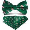 image:imageHISDERN Christmas Mens Bow Ties Set Holiday Festival Bow Tie and Pocket Square Set with Gift Box Bow Ties for Men PretiedGreen  Christmas Santa  Xmas Tree