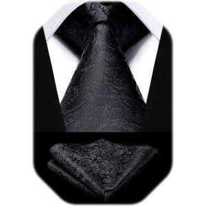 image:imageHISDERN Paisley Ties for Men Solid Tie Handkerchief Floral Mens Necktie amp Pocket Square Set Wedding Classic Mens TiesD1black