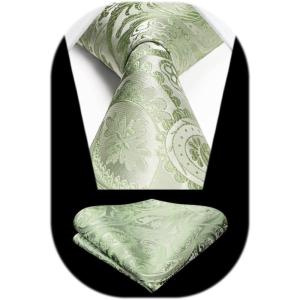 image:imageHISDERN Paisley Ties for Men Solid Tie Handkerchief Floral Mens Necktie amp Pocket Square Set Wedding Classic Mens TiesE10sage Green