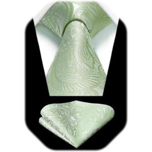 image:imageHISDERN Paisley Ties for Men Solid Tie Handkerchief Floral Mens Necktie amp Pocket Square Set Wedding Classic Mens TiesE11light Green