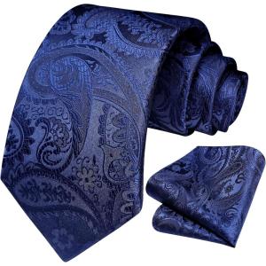 image:imageHISDERN Paisley Ties for Men Solid Tie Handkerchief Floral Mens Necktie amp Pocket Square Set Wedding Classic Mens TiesE1navy Blue