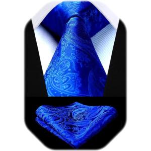 image:imageHISDERN Paisley Ties for Men Solid Tie Handkerchief Floral Mens Necktie amp Pocket Square Set Wedding Classic Mens TiesE2royal Blue