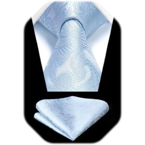 image:imageHISDERN Paisley Ties for Men Solid Tie Handkerchief Floral Mens Necktie amp Pocket Square Set Wedding Classic Mens TiesE2sky Blue