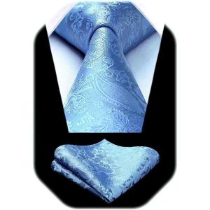 image:imageHISDERN Paisley Ties for Men Solid Tie Handkerchief Floral Mens Necktie amp Pocket Square Set Wedding Classic Mens TiesE3baby Blue