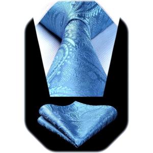 image:imageHISDERN Paisley Ties for Men Solid Tie Handkerchief Floral Mens Necktie amp Pocket Square Set Wedding Classic Mens TiesE4light Blue