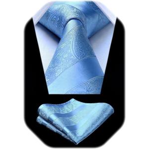 image:imageHISDERN Paisley Ties for Men Solid Tie Handkerchief Floral Mens Necktie amp Pocket Square Set Wedding Classic Mens TiesE5light Blue