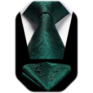 image:imageHISDERN Paisley Ties for Men Solid Tie Handkerchief Floral Mens Necktie amp Pocket Square Set Wedding Classic Mens TiesE8green