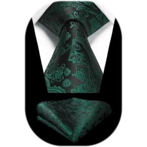 image:imageHISDERN Paisley Ties for Men Solid Tie Handkerchief Floral Mens Necktie amp Pocket Square Set Wedding Classic Mens TiesE9hunter Green