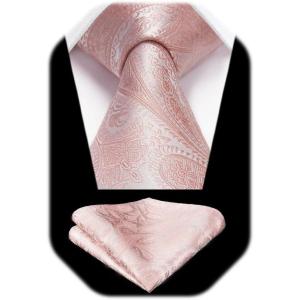 image:imageHISDERN Paisley Ties for Men Solid Tie Handkerchief Floral Mens Necktie amp Pocket Square Set Wedding Classic Mens TiesG4 Blush Pink
