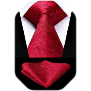 image:imageHISDERN Paisley Ties for Men Solid Tie Handkerchief Floral Mens Necktie amp Pocket Square Set Wedding Classic Mens TiesH1crimson Red