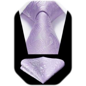 image:imageHISDERN Paisley Ties for Men Solid Tie Handkerchief Floral Mens Necktie amp Pocket Square Set Wedding Classic Mens TiesI4 Lavender