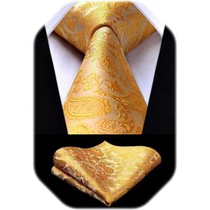 image:imageHISDERN Paisley Ties for Men Solid Tie Handkerchief Floral Mens Necktie amp Pocket Square Set Wedding Classic Mens TiesJ2yellow