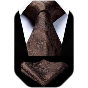 image:imageHISDERN Paisley Ties for Men Solid Tie Handkerchief Floral Mens Necktie amp Pocket Square Set Wedding Classic Mens TiesL1cocoa Brown
