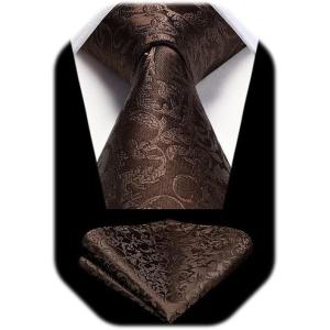 image:imageHISDERN Paisley Ties for Men Solid Tie Handkerchief Floral Mens Necktie amp Pocket Square Set Wedding Classic Mens TiesL2brown